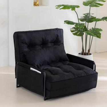 Imagem de YOSHOOT Sofá de chão preguiçoso ajustável, sofá-cama dobrável com encosto ajustável em 5 posições, pufe conversível, sofá-cama, cadeira dobrável com travesseiro para leitura de jogos (preto, solteiro)
