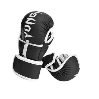 Imagem de rockible Luvas de Boxe para Treinamento, Luvas de Saco, Luvas de Meio Dedo para MMA E Karatê, Black White L