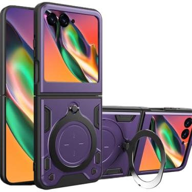 Imagem de Fofvccv Capa para Motorola Razr 2024 com suporte magnético giratório para homens, capa protetora à prova de choque de grau militar para Moto Razr 2024/Razr 50 JS roxa