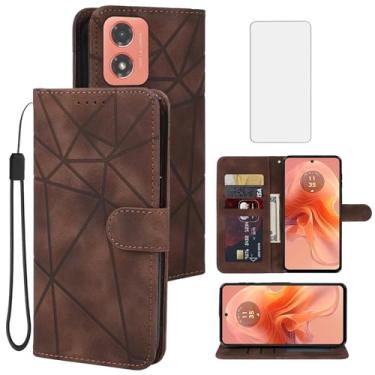 Imagem de Tothedu Capa para Moto G24/Moto G04/Moto G04S/Moto E14 XT2423-1 Capa carteira com protetor de tela de vidro temperado, suporte de couro para cartão de crédito e alça para celular para Motorola Moto