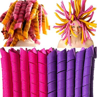 Imagem de MC MAGIC CURLER 50 Peças Modeladores de Cabelo Em Espiral Sem Calor 22 Polegadas Mágicos Sem Calor Cachos de Cabelo para Cabelos Longos 6 Peças de Ganchos de Estilo Conjunto de Rolos de Cabelo Diy (Roxo-Rosado)