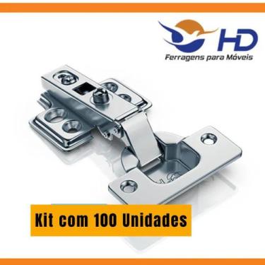 Imagem de Kit Com 100 Dobradiça Reta Com Amortecedor Calço Fixo - HD Ferragens