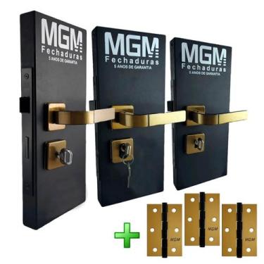 Imagem de Kit Fechadura de Porta Externa Interna Banheiro Roseta Módena Bronze +