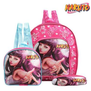 Imagem de Kit Mochila Escolar Infantil Hinata Anime Naruto Rosa Costa - TOYS 2U