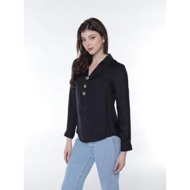 Imagem de Camisa Feminina, Camiseta Manga Longa, Com Botões Na Frente - Inventta