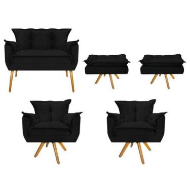 Imagem de Kit Namoradeira, 02 Poltronas e 02 Puff Opala Base Giratória de Madeir