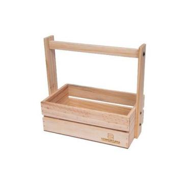 Imagem de Caixa Cesta Piquenique Madeira Pinus cru caixote com Alça em Madeira d