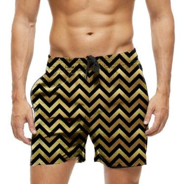 Imagem de Short Praia Shorts Banho Bermuda Verão Zig Zag Dourado Ouro 1839 - SMO