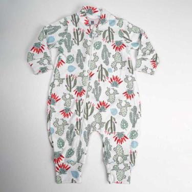 Imagem de Body Bebe Suedine Manga Longa Branco Cactos - Xikids, M
