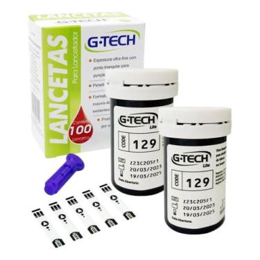 Imagem de Kit 100 Tiras De Glicemia Fitas + 100 Lancetas G-tech Lite