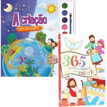 Imagem de Livros Aquarela A Criação + 365 Desenhos da Bíblia Para Colorir - Ativ