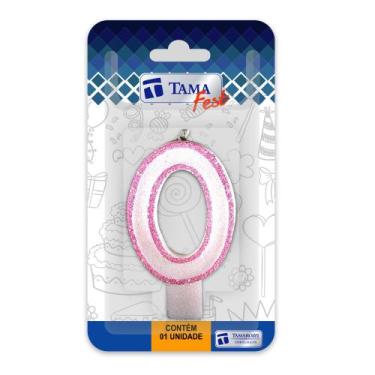 Imagem de Vela de aniversário Número Branco e Rosa Nº 0 com 10 un. - TAMAROZZI E