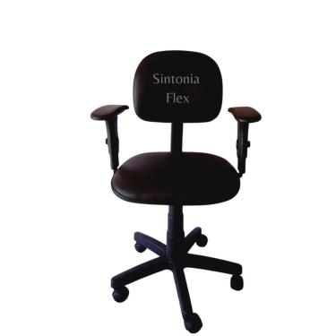 Imagem de Cadeira Secretaria com braço de regulagem de altura  e com regulagem  base com rodízio corano preto