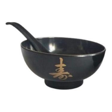 Imagem de Jogo Tigela Bowl Sopa + Colher Gourmet Oriental Lengue Preto - Nihon S
