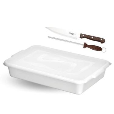 Imagem de Kit Churrasco 3 pc (1 caixa organizadora plástica 8 l c/tampa + 1 Faca