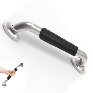 Imagem de Barra de Apoio Inox 30cm Superficie Antiderrapante Idoso Gestante Criança Cadeirante Banheiro Box Acessibilidade Casa Segurança Proteçao