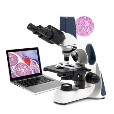 Imagem de SWIFT Microscópio binóculo digital integrado de 3 MP, 40 x 1600 x, cabeça Siedentopf, nível de pesquisa, com estágio mecânico, foco ultra-preciso, microscópio para adultos e estudantes de laboratório