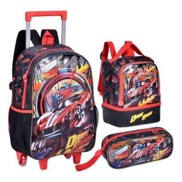 Imagem de Kit 3 Peças Mochila Rodinha Menino Carrinho Lancheira Estojo - Clio St