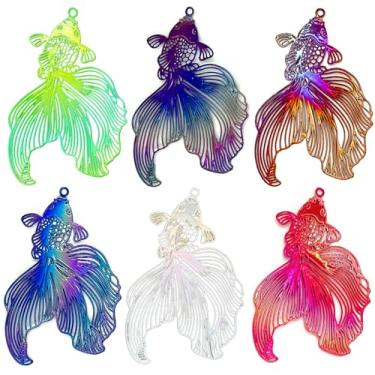 Imagem de COLIGREE Pingentes de filigrana de peixe dourado vazados multicoloridos para brincos faça você mesmo, colares, marcadores, decoração de embalagem, decoração, Aço inoxidável, Sem Pedra Preciosa