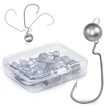 Imagem de UNYLE Cabeças de gabarito, anzóis pesados do Texas, isca de natação sem ervas daninhas para pesca de robalo, ganchos de pesca deslocados de cabeça de futebol para água doce e salgada 14 g 1/56.7 g