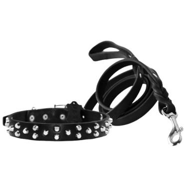 Imagem de Conjunto Dean and Tyler com uma coleira de pedra egípcia 86 cm x 3,5 cm com uma coleira combinando Love To Walk, gancho de pressão de aço inoxidável de 1,8 m, preto