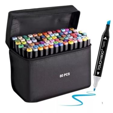 Imagem de Marcadores 80 cores de ponta dupla, canetas marcadoras de arte com porta-canetas, conjunto de marcadores permanentes de esboço para crianças, adultos, colorir, pintar, esboçar,