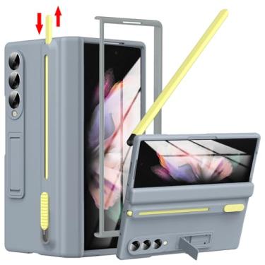 Imagem de YQODSZ Capa para Samsung Galaxy Z Fold 3 com suporte para caneta S e caneta Stylus, Z Fold 3 porta-canetas com suporte Z Fold 3 capa de dobradiça cobertura total protetor de tela com suporte para Z