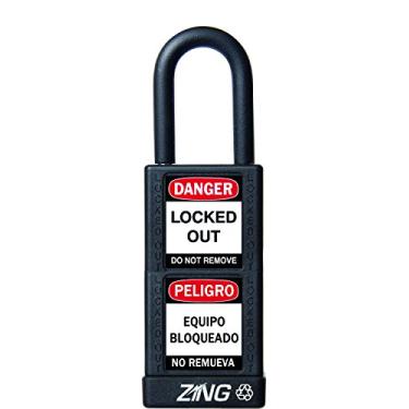 Imagem de ZING 7076 Cadeado de segurança RecycLock, chave diferente, manilha de 3,8 cm, corpo longo de 7,6 cm, preto