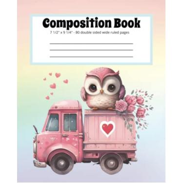 Imagem de Paperback Composition Notebook or Journal with lined pages for girls, teens or ladies | Cute Owl on a Pink Truck with Flowers | Office, study or school supplies: 80 pages – 40 double sided sheets