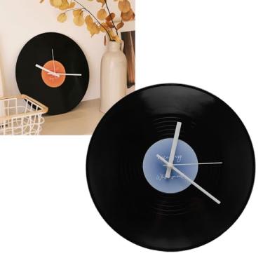 Imagem de Relógio de Parede Gravado Operado por Bateria, Relógio de Parede Redondo retrô de 12 Espaços, Relógio de Decoração Artística para Sala de Estar, Quarto, Sala de Música (Azul)