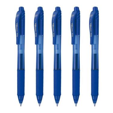 Imagem de Kit 5 Caneta Gel Pentel Energel X Rt Retrátil 0.7Mm Azul