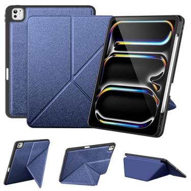 Imagem de VIKESI Capa para iPad Pro M4 de 13 polegadas 2024, capa de origami com várias dobras, suporte para vários ângulos, suporte para Apple Pencil, suporta despertar/hibernar automaticamente, azul escuro