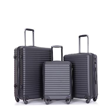 Imagem de Malas com rodas giratórias, conjuntos de bagagem expansíveis de 3 peças leves e duráveis com trava TSA e 2 ganchos, conjuntos de malas rígidas para viagem, Preto, 20/24/28'', Viagem