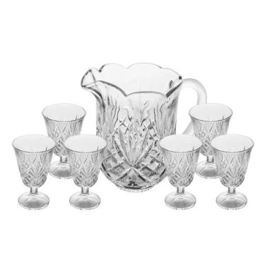 Imagem de Conjunto Jarra e 6 Taças de Vidro Cristal Transparente Lile Jogo 7 peç
