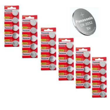 Imagem de Kit 6 Cartelas Baterias Panasonic CR2032 3V Lítio 30 Unid.