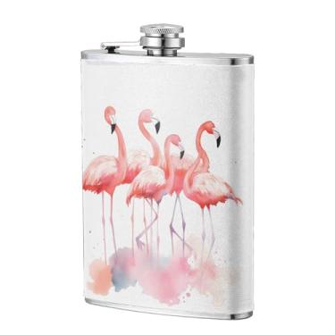 Imagem de Cantil de bolso de aço inoxidável com flamingos rosa aquarela para homens mulheres bebendo casamento, frascos vintage para churrasco, bar, festa, escalada, pesca, bandeira, 227 g