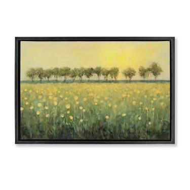 Imagem de Stupell Industries Tela emoldurada Golden Field Meadow Black Floater Design de arte de parede por Gina Kelly, 78 x 53 cm
