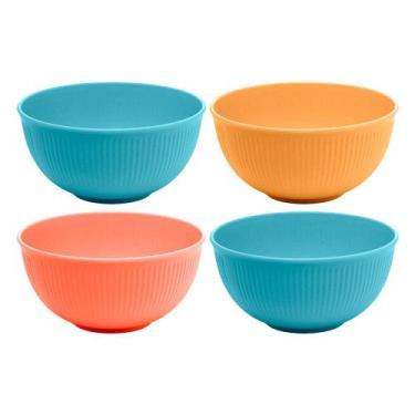 Imagem de Kit 4 Bowl Fibra de Bambu PP Resistente Stripes Cores Sortidas Tigela 