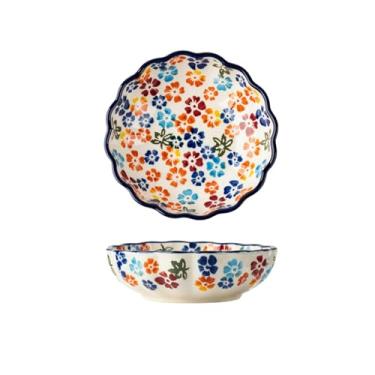 Imagem de Prato de osso de cerâmica pintado à mão criativo e personalizado, prato pequeno retrô doméstico lanche prato de molho de frutas - sombra de flor colorida prato de pétalas de 15 cm