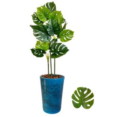 Imagem de Costela de Adão Planta Artificial Troncos + Vaso Marmorizado - FlorImp