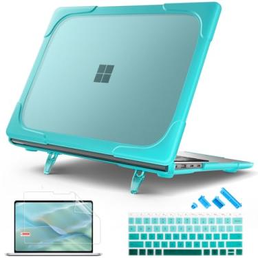 Imagem de Lepeoac Capa resistente para laptop Microsoft Surface de 13,8 polegadas, Windows 11 Copilot+ PC 2024, tela sensível ao toque da 7ª edição com suporte dobrável, capa de teclado e protetor de tela, azul