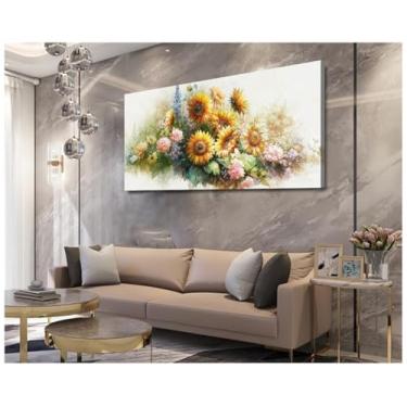 Imagem de Rinsiken Impressão de arte de parede em tela de girassol – 50 x 101 cm linda imagem de arte floral para casa e escritório pronta para pendurar