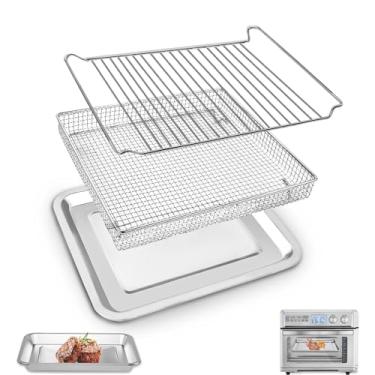 Imagem de Air Fryer Tray Replacement for Cuisinart TOA-95 Toaster Air Fryer Convection Oven, 13.5 * 10.5'' Non-stick Mesh Air Fryer Stainless Steel Basket Wire Rack Accessories Parts, Dishwasher Safe