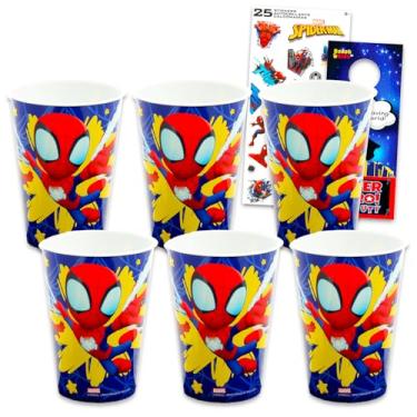 Imagem de Marvel Copos reutilizáveis Spidey and Friends de 425 g para lembrancinha de festa infantil pacote de 6 peças com copos de 425 g mais adesivos, mais para meninos | Copos de água a granel Spidey and His