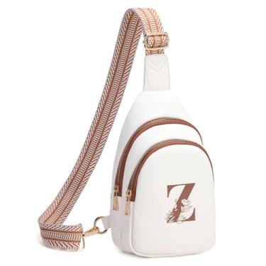 Imagem de Viverte Bolsas transversais femininas com inicial, pochete transversal, presentes personalizados para mãe e esposa, Bege com marrom, 6.69 x 2.95 x 10.23 inches, Z