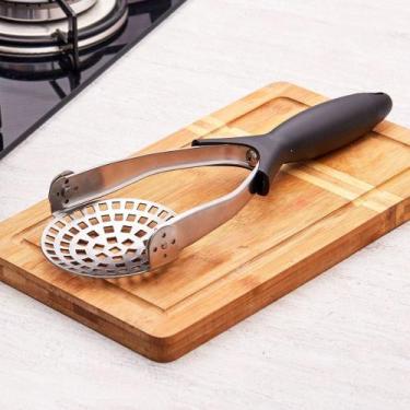 Imagem de Amassador De Batatas Profissional Inox Preto Espremedor Batata Purê Re