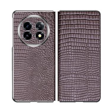 Imagem de HAO RIYLN Capa de couro genuíno para Oppo Find N5, fecho magnético flip clássico padrão de crocodilo capa de lente de câmera de precisão furo de proteção de corpo inteiro, marrom, Find N5