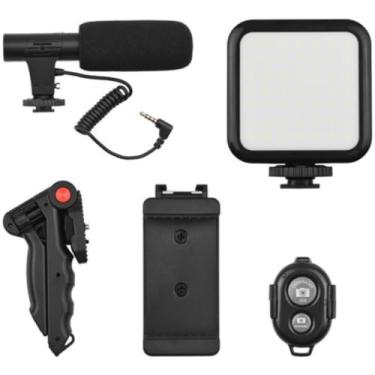 Imagem de Kit de Vlogg Filmagem Microfone Tripé Luz Live Profissional