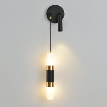 Imagem de Luminária de parede moderna preta, minimalista, LED, luminária de parede, cabeceira de alumínio, fio de luz de parede, ajustável, 3000K/4000K/6000K, tubo longo dourado de 18 W, iluminação mo