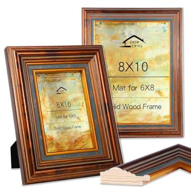 Imagem de CasaDHG Moldura retrô de 20 x 25 cm com vidro real – pacote com 2 porta-retrato retrô de madeira com tapete para fotos de 10 x 15 cm para exibição de parede ou mesa, cor: Glod